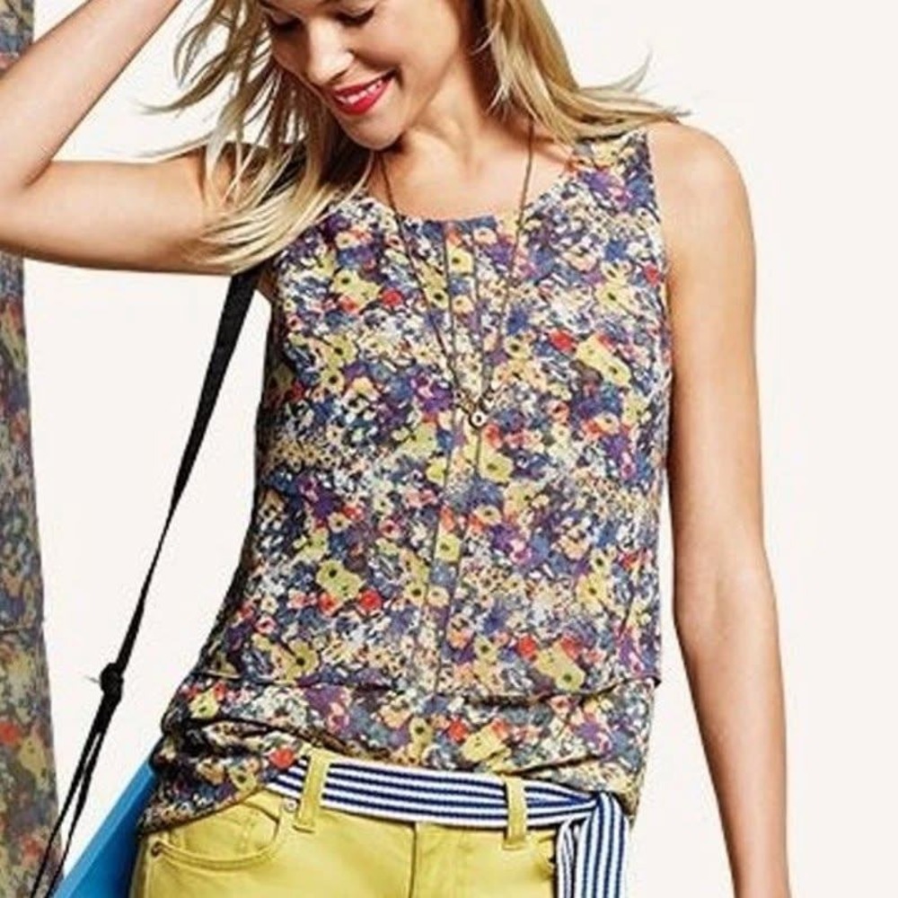 CAbi Positano Layered CItron Lined Multicolored Floral Tank Style# 5041 Size M